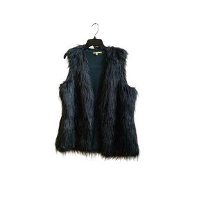 Gianni Bini Womens Faux Fur Open Front Vest Deep Forest Green Size L